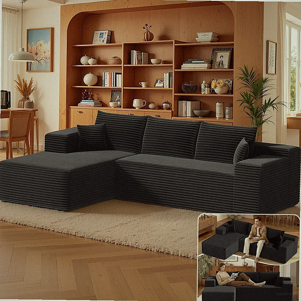 Lounger L-Shape Sectional Couch Modular Sofa Modern Bedroom Corduroy-style Plush