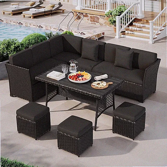 LOUVIXA 7 Pieces Patio Furniture Set, Outdoor Patio Furniture, Wicker Conversati