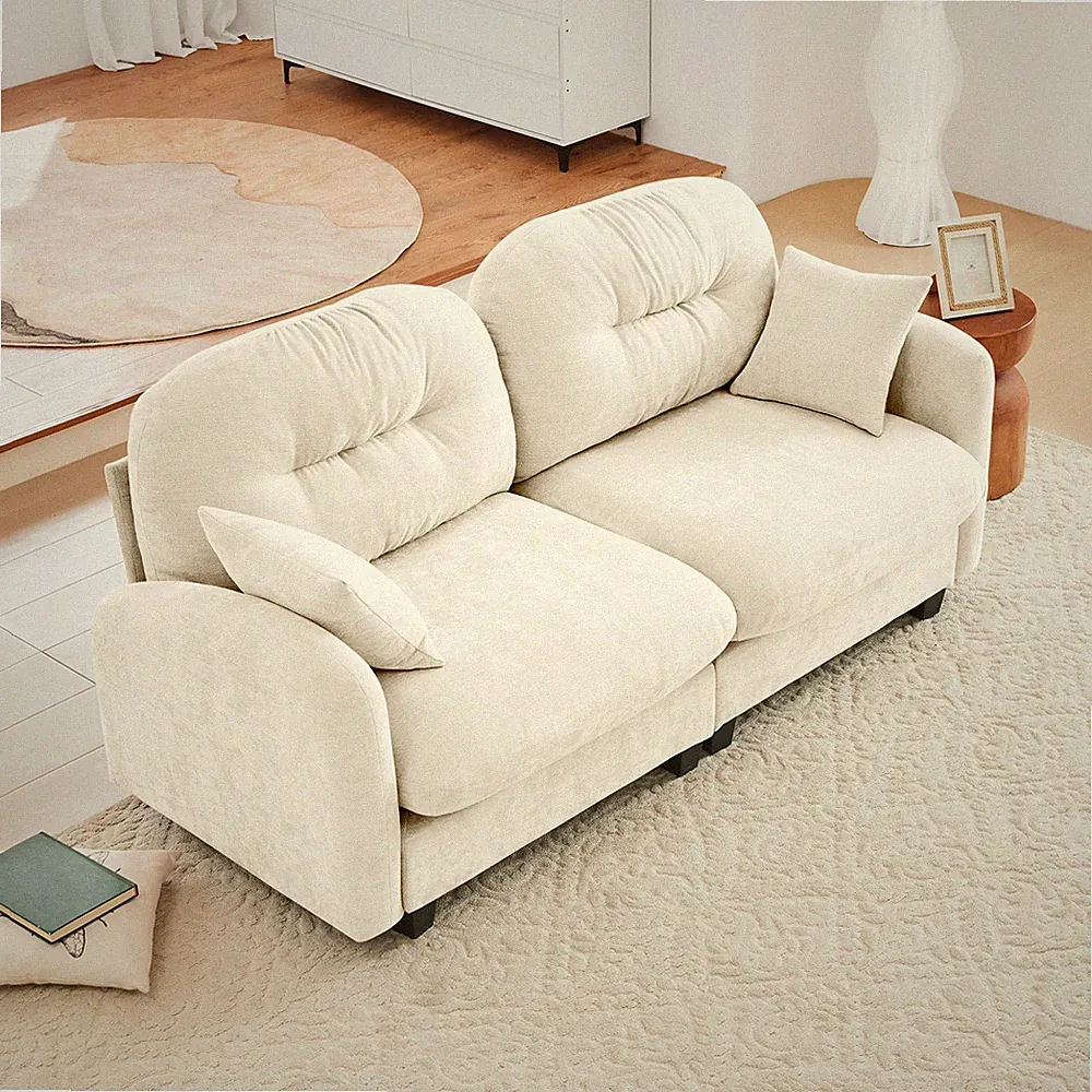Loveseat Cloud Sectional Couches Chenille Fabric, Quilted Pleated Design, Erg