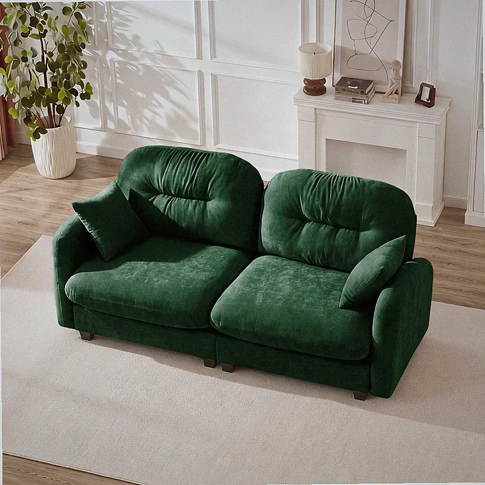 Loveseat Cloud Sectional Couches Chenille Fabric, Quilted Pleated Design,Ergon
