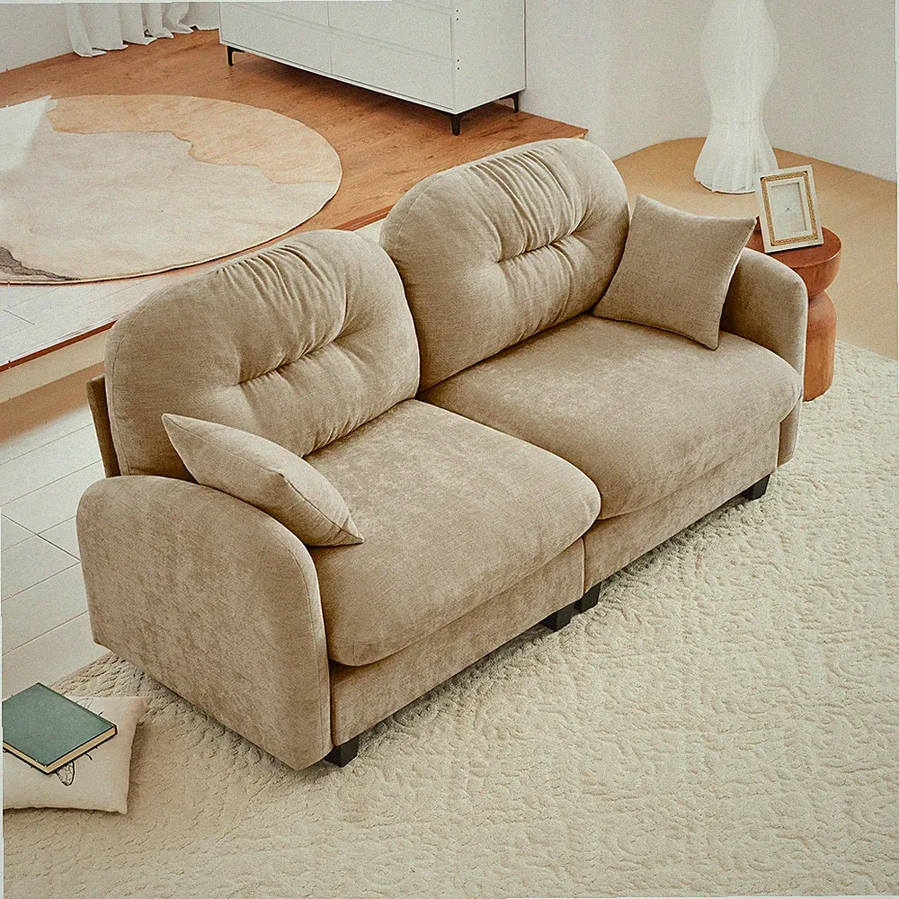 Loveseat Cloud Sectional Couches Chenille Fabric,Quilted Pleated Design, Ergon