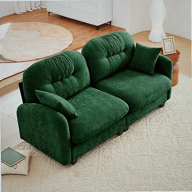 Loveseat Cloud Sectional Couches Chenille Fabric, Quilted Pleated Design,Ergono