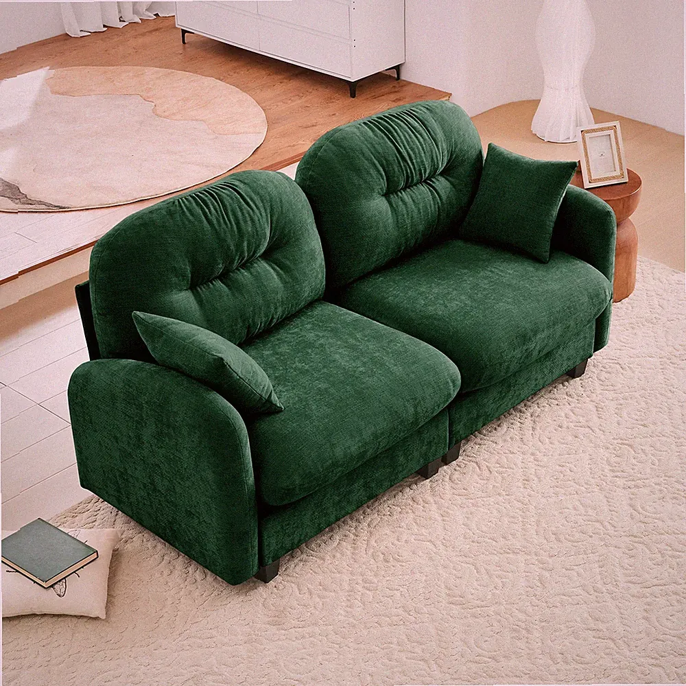 Loveseat Cloud Sectional Couches Chenille Fabric, Quilted Pleated Design,Ergonom