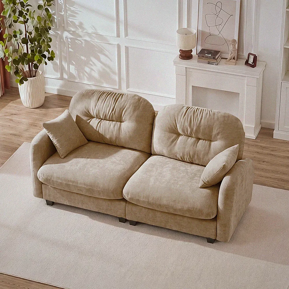 Loveseat Cloud Sectional Couches Chenille Fabric,Quilted Pleated Design, Ergonom