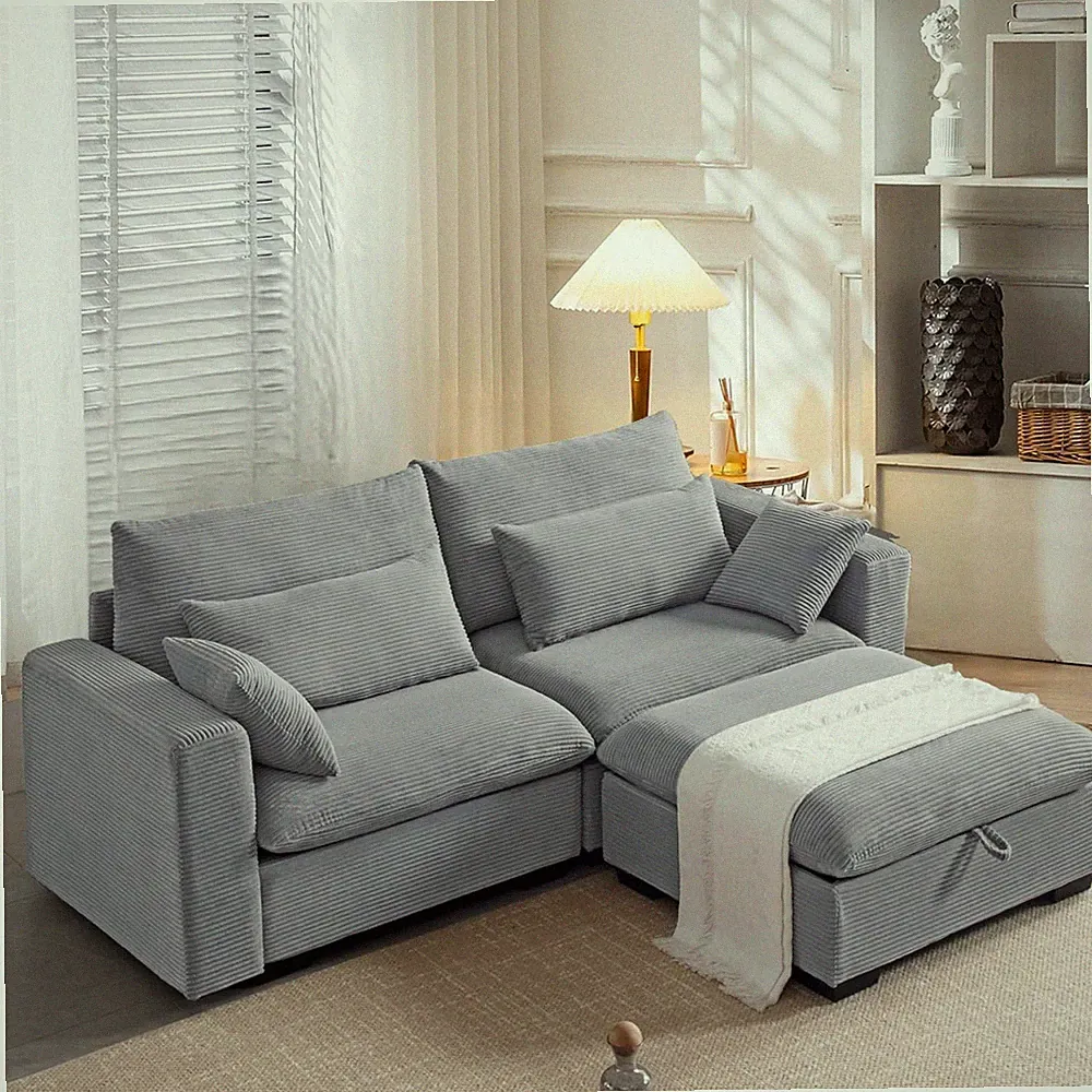 Loveseat Couch with Storage Ottoman, 86.6" L-Shaped Modular Sectional Sofa for S