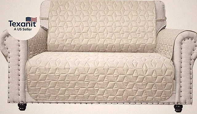 Loveseat Cover Water-Resistant Quilted Furniture Protector with Back Nonslip Paw