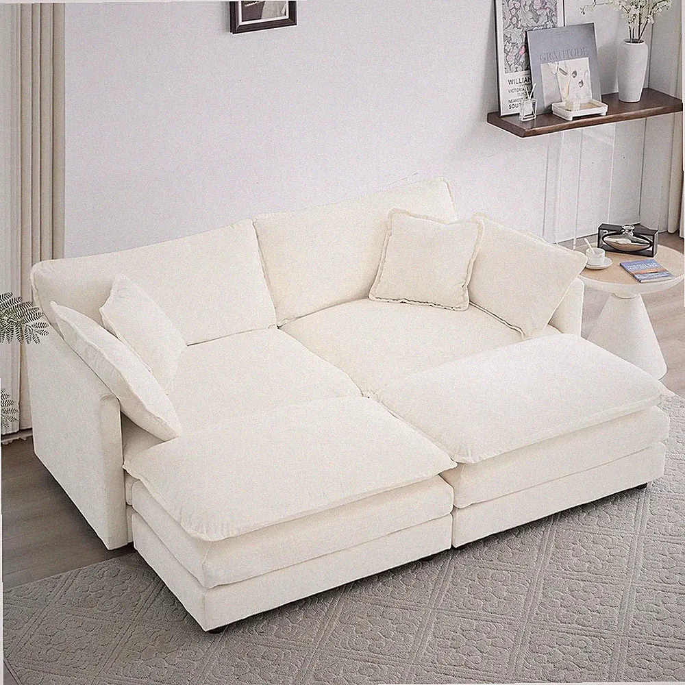 Loveseat Modular Sectional Sofa, 76.7 Inch U Shaped Couch with Ottoman, Cloud Co