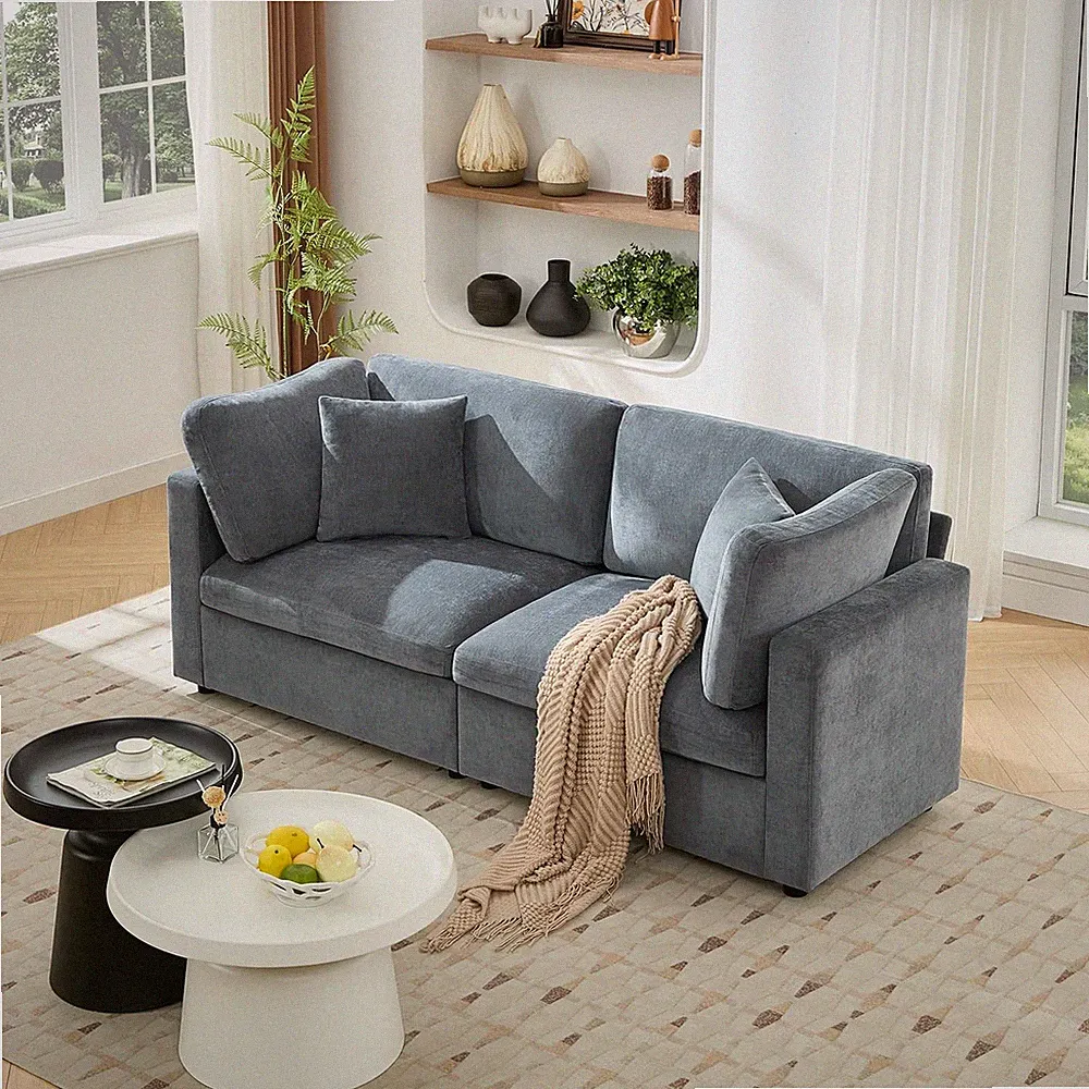 Loveseat Modular Sectional Sofa Oversized Cloud Washable Faric Cover 2-Seat Grey