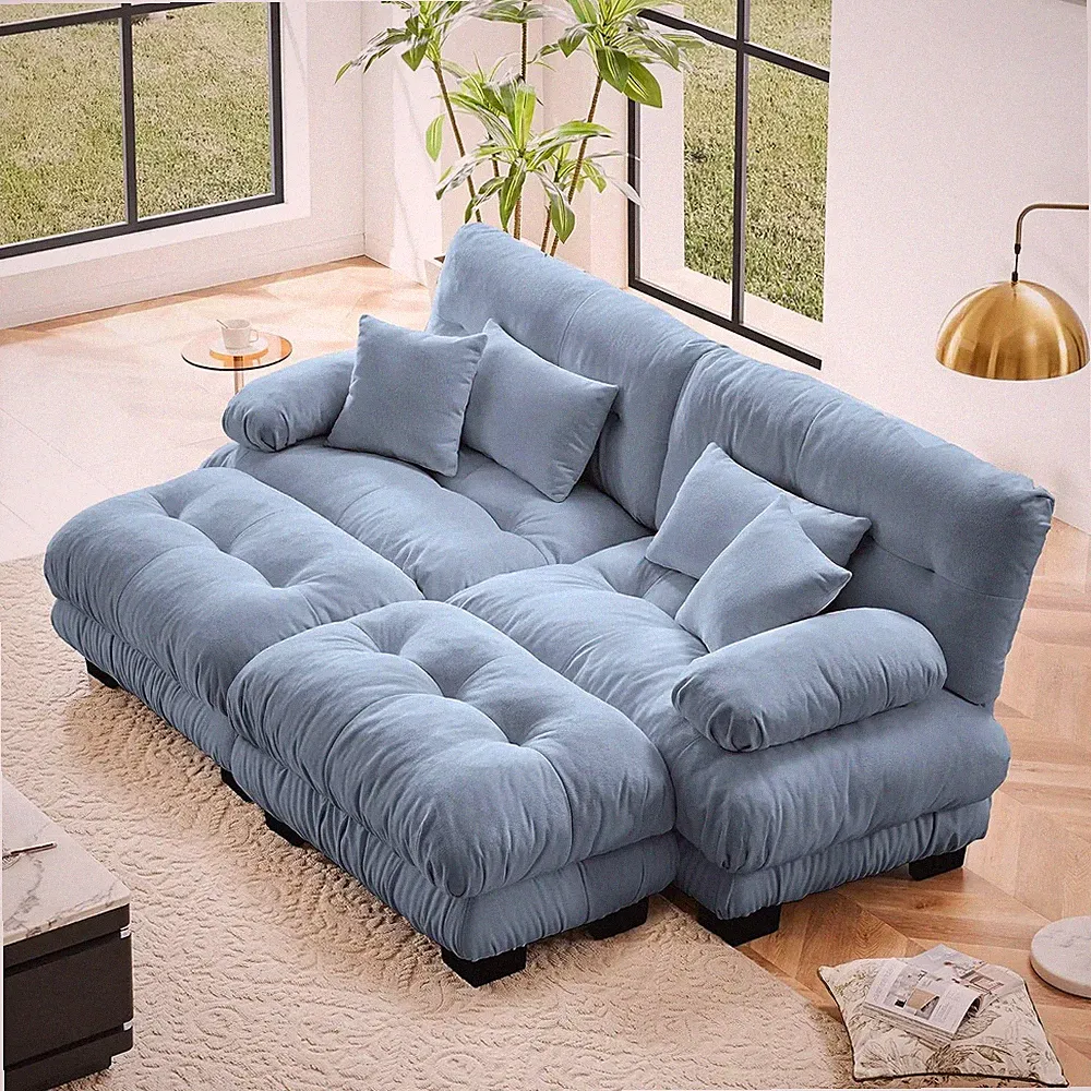 Loveseat Modular Sectional Sofa, U Shaped Couch with 2 Ottoman, Cloud Sofa for L
