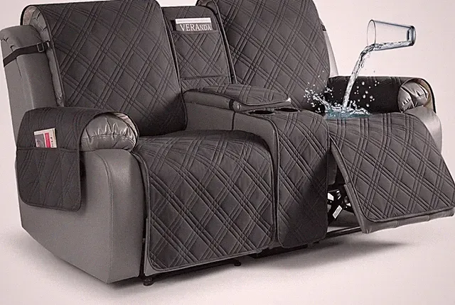 Loveseat Recliner Cover Waterproof Non-Slip 2 Seater Sofa Protector Charcoal Gra