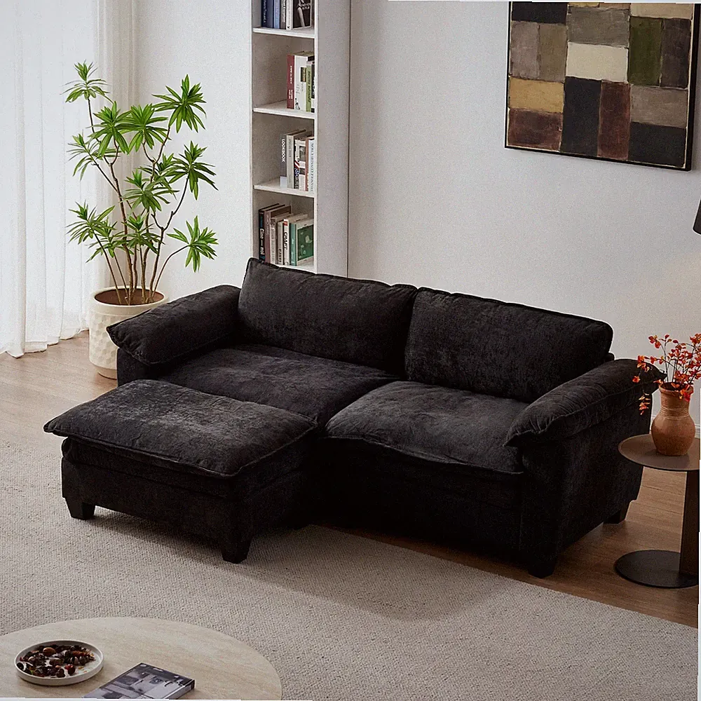 Loveseat Sectional Sofa Chenille Modular Couch with Ottoman for Living Room