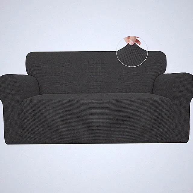 Loveseat Slipcover Stretch Sofa Protector, Elastic Bottom, Dark Gray, Kids Safe