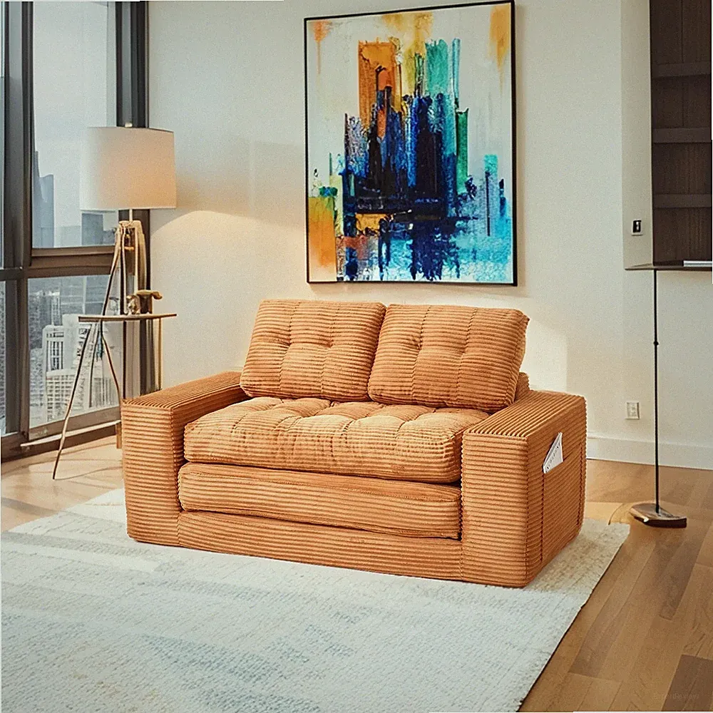 Loveseat Sofa Bed with Memory Foam & Steel Frame - No Assembly, Convertible 2-in