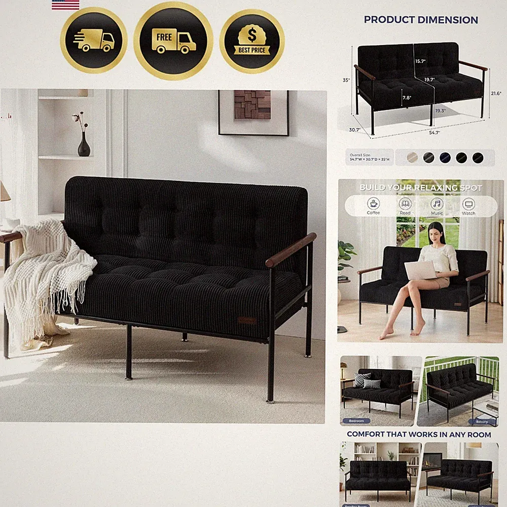 Loveseat Sofa, Button Tufted Upholstered Small Couch for Living Room, Modern...