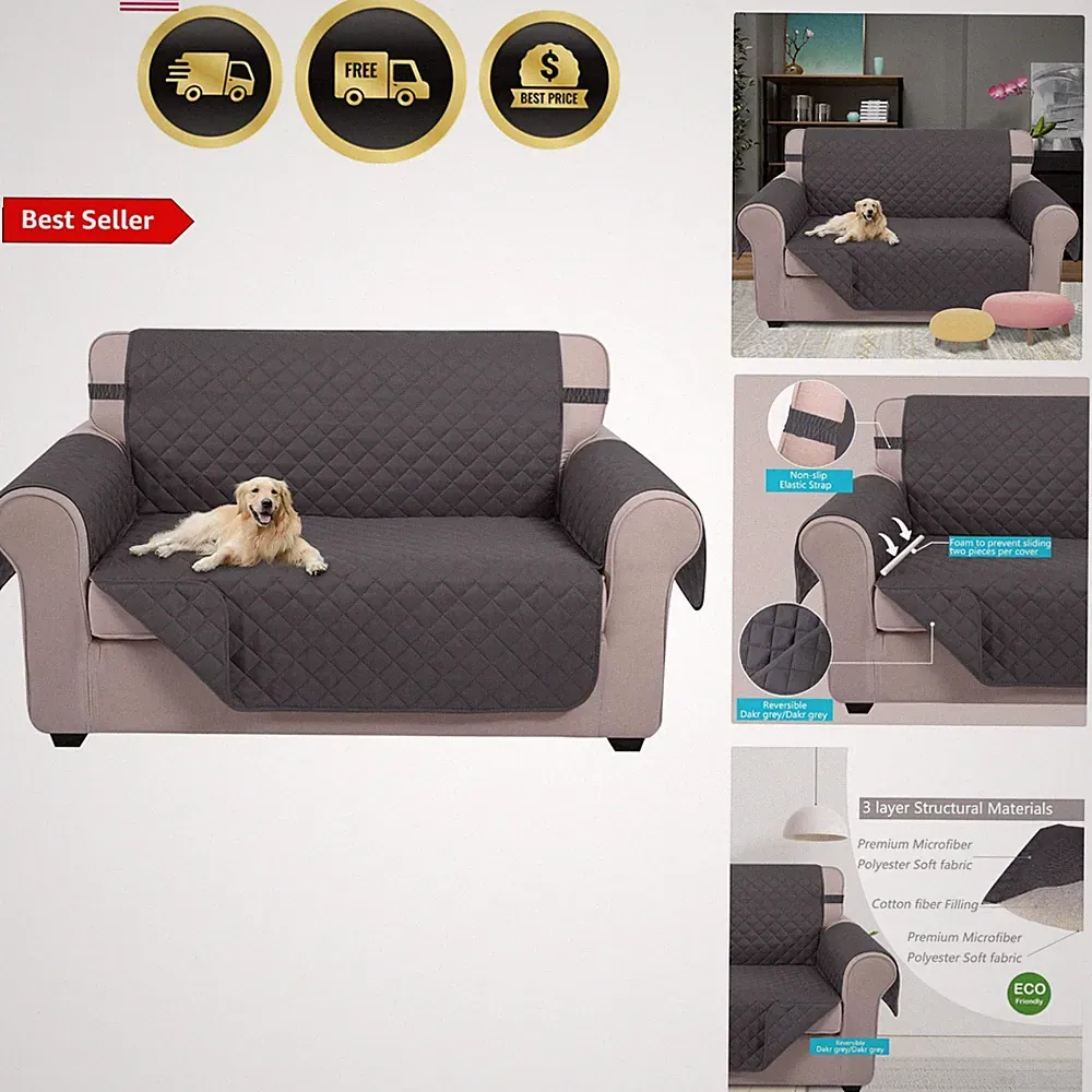 Loveseat Sofa Cover Reversible Couch Cover for Dogs with Elastic Straps Water...
