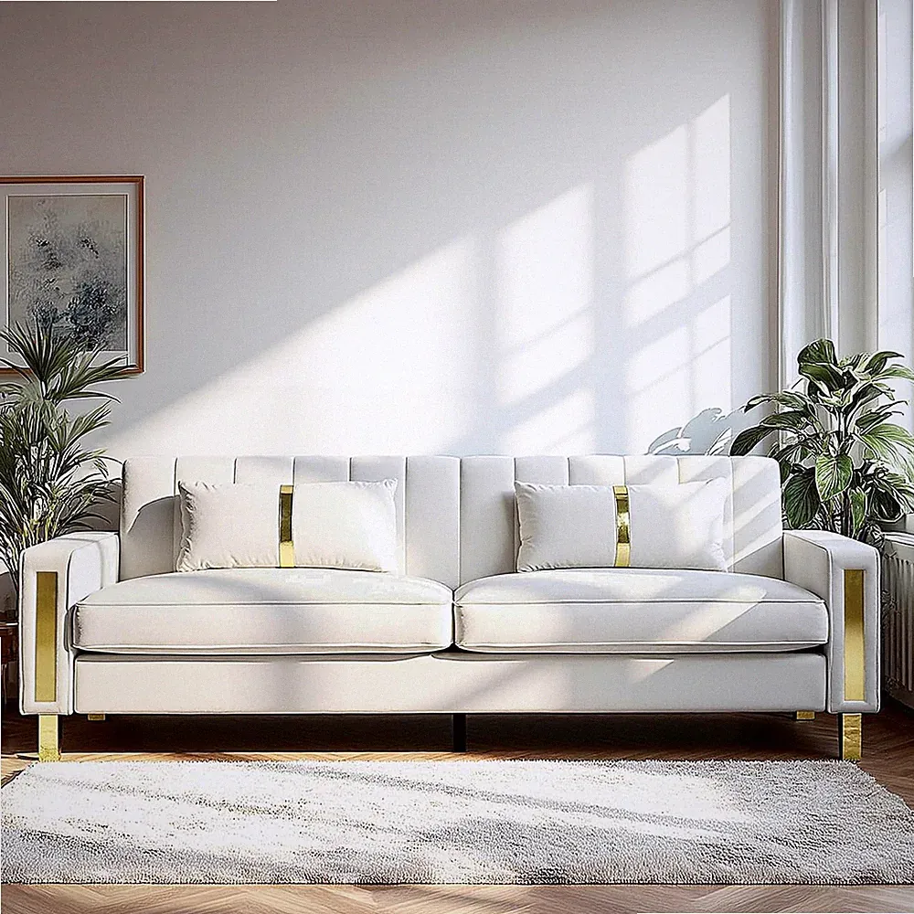 Loveseat Sofa for Living Room, 86" 3-Seater Velvet Sofa Couch with 2 Pillows & G