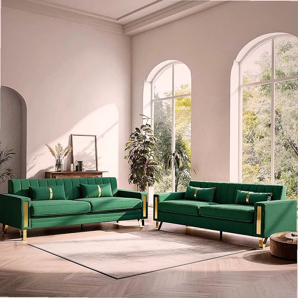 Loveseat Sofa for Living Room Set of 2, 2 Pcs 86" 3-Seater Velvet Sofa Couch wit