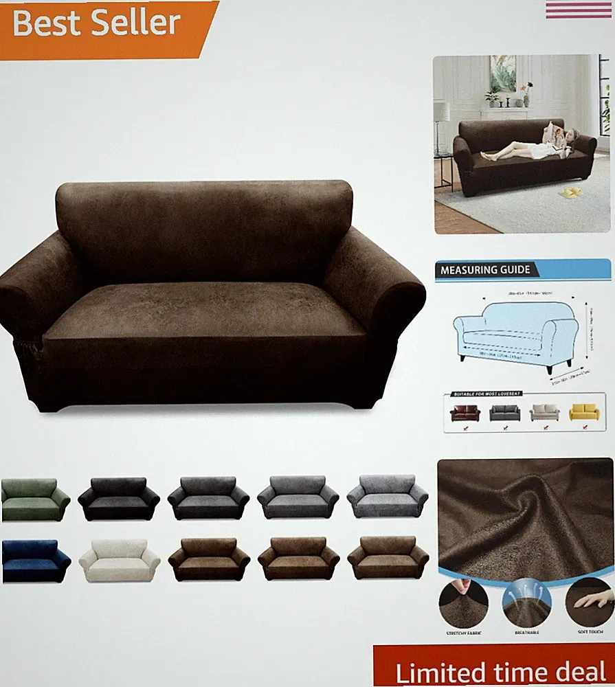 Loveseat Sofa Slipcover Leather Look Couch Covers for 2 Seater Couch Sofa 1-P...