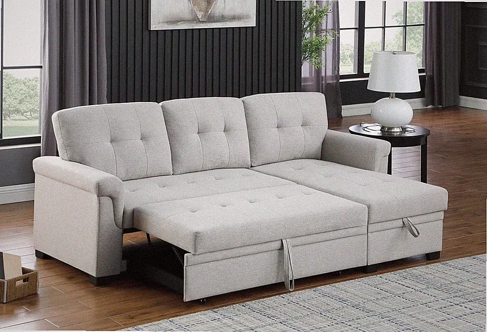 Lucca 84" Reversible Sleeper Sectional Sofa with Pull-Out Bed & Storage Chaise