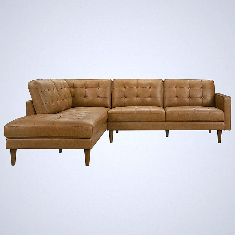 Lucco Genuine Tan Leather Left-Facing Sectional Sofa