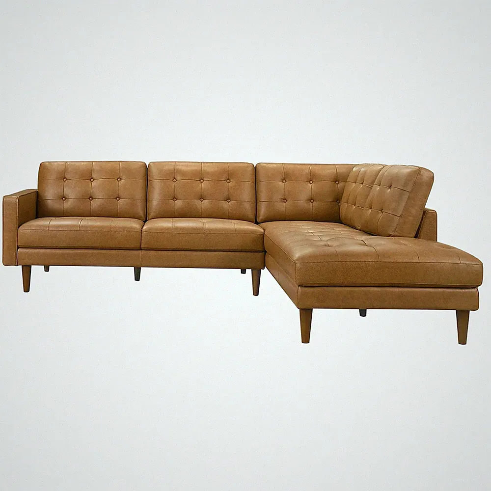 Lucco Genuine Tan Leather Right-Facing Sectional Sofa