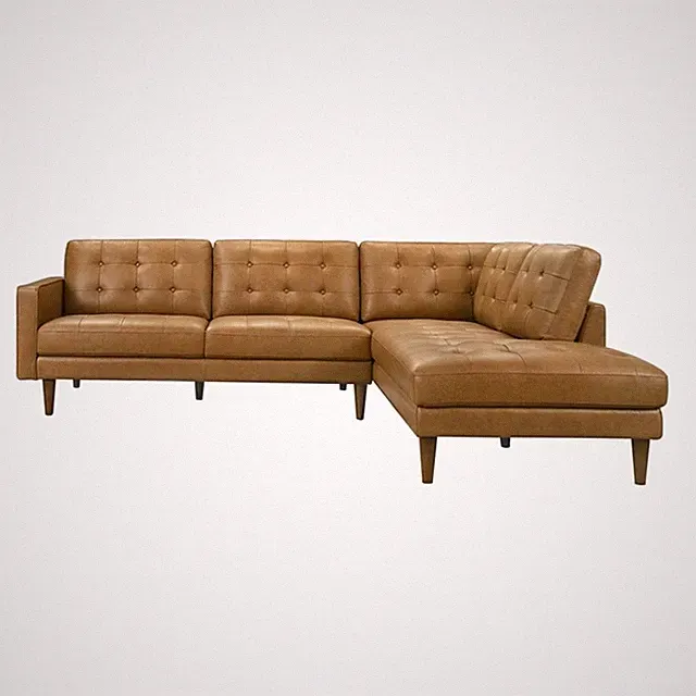Lucille Spacious Leather Sectional Sofa with Button-Tufted Cushions in Tan
