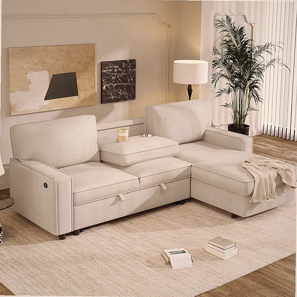 LUMISOL 89" Convertible Sleeper Sofa Bed, Modern L-Shaped Sectional Sofa Pull Ou