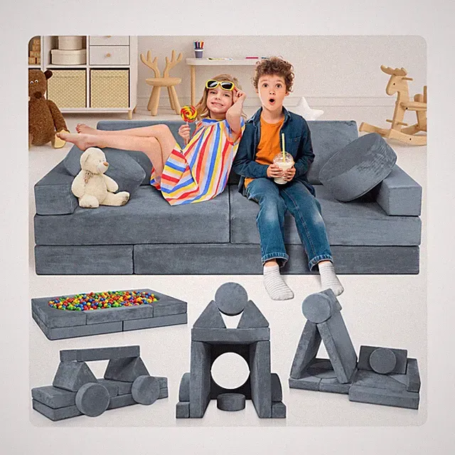 Lunix LX15 14pcs Modular Kids Play Couch, Child Sectional Sofa, Fortplay Bedr...