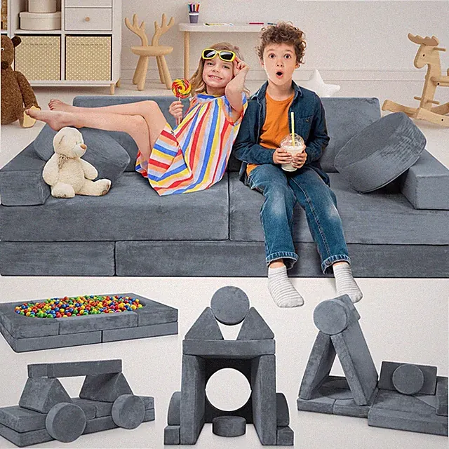 Lunix LX15 14Pcs Modular Kids Play Couch, Design-Patent Child Sectional Sofa, Fo