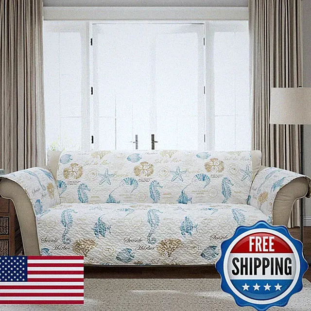 Lush Decor Harbor Life Couch Cover 116"W x 75"L Blue & Taupe - Sofa & Loveseat