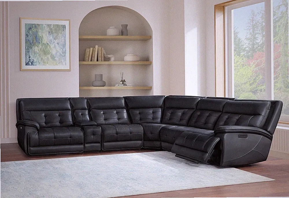 LUX 6 PC BLACK LEATHER GEL RECLINING SOFA SECTIONAL CONSOLE LIVINGROOM FURNITURE