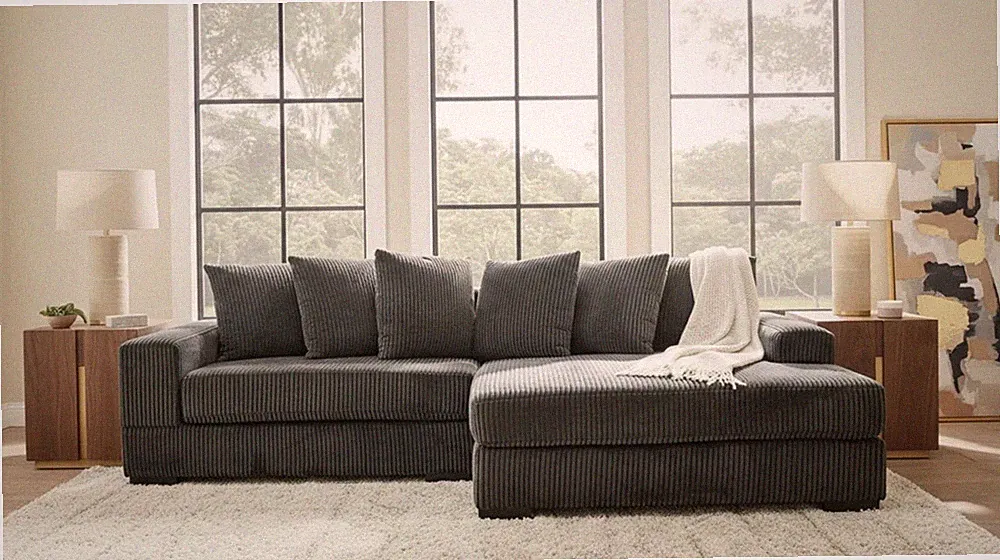 Luxe 108” Corduroy Sectional Sofa with Chaise – Brand New in Box