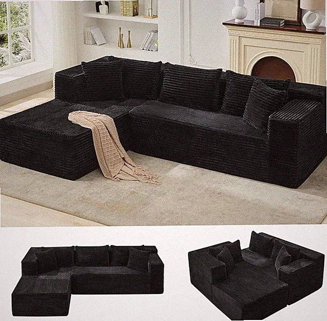 Luxurious 106" Modular L-Shaped Black Sofa – No Assembly Required!