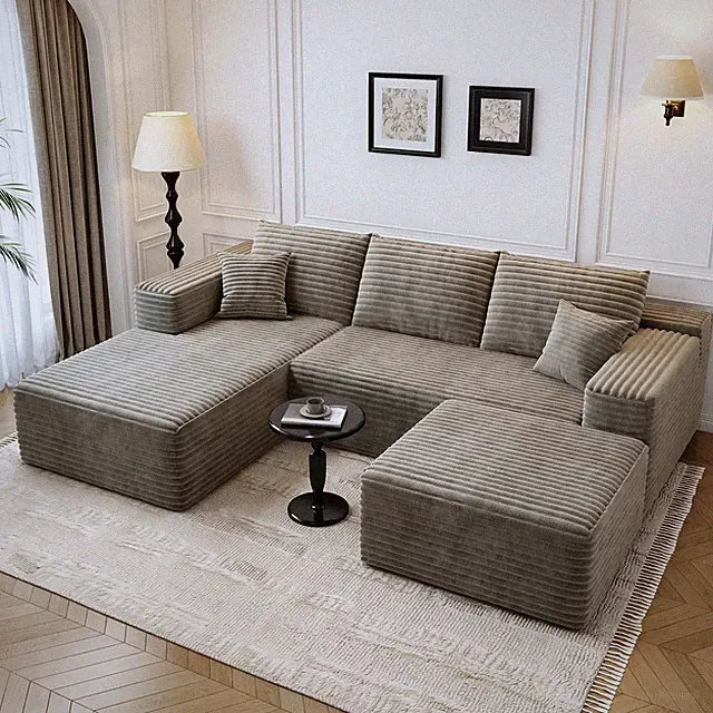 Luxurious 107.5" U-Shaped Cloud Sectional Sofa with Ottoman - Camel Color