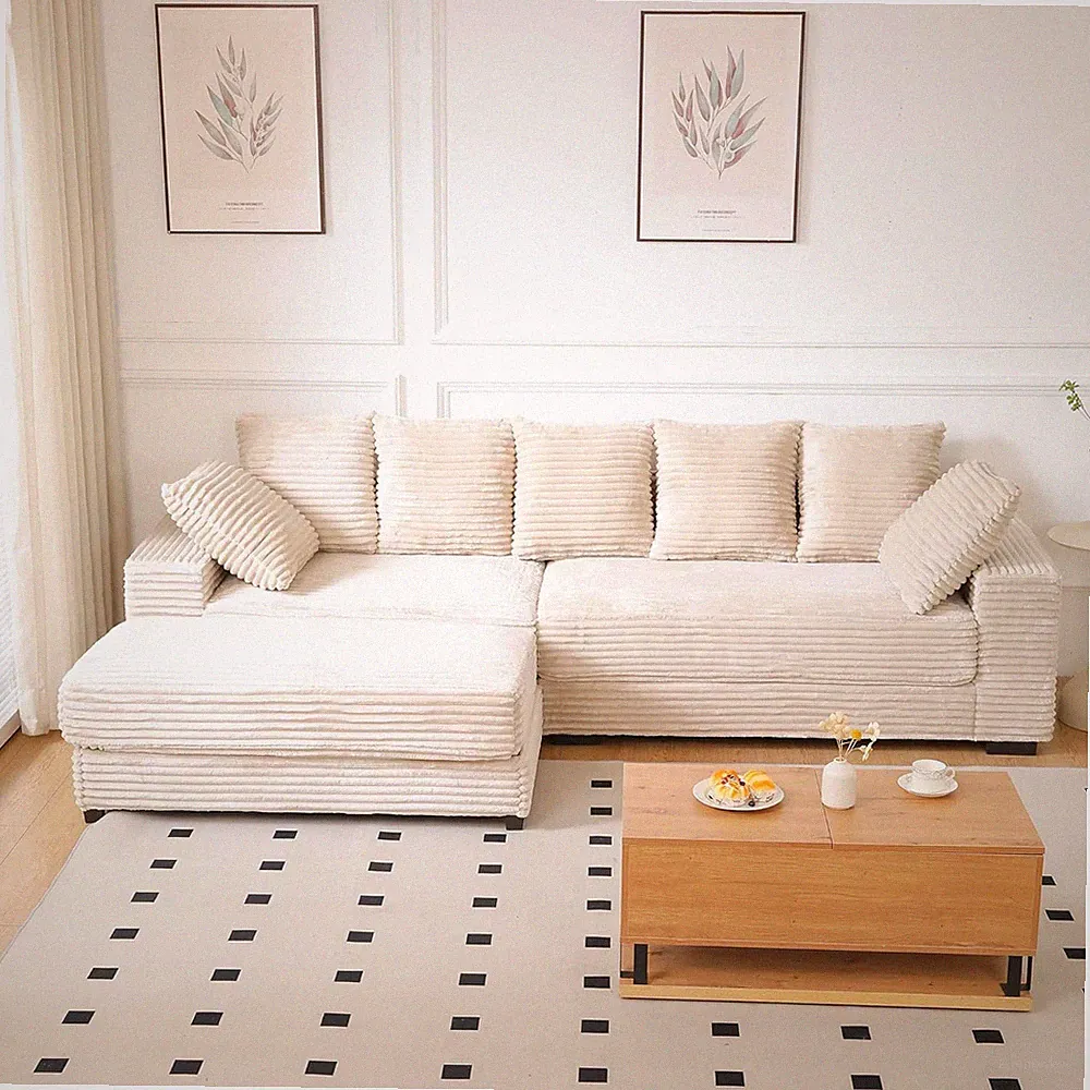 Luxurious 108.7" L-Shaped Sectional Sofa with 8 Pillows for Family Living Room