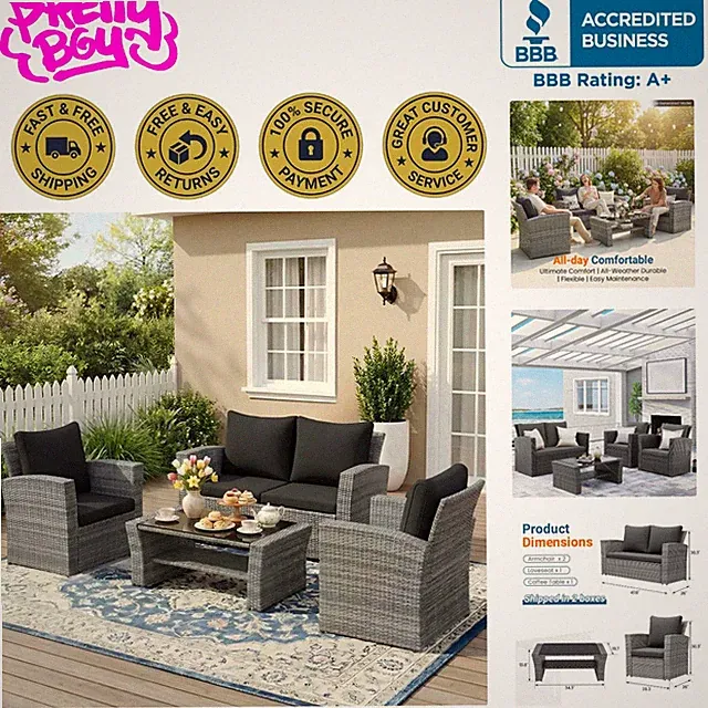 Luxurious 4 Piece Outdoor Sectional Set with Waterproof Cushions - Modern Design