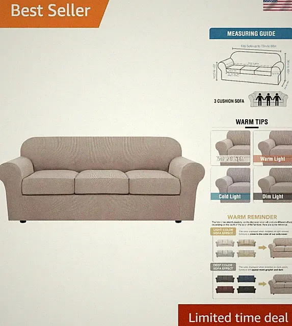 Luxurious 4-Piece Stretch Sofa Covers - Superior Jacquard Fabric in Sand