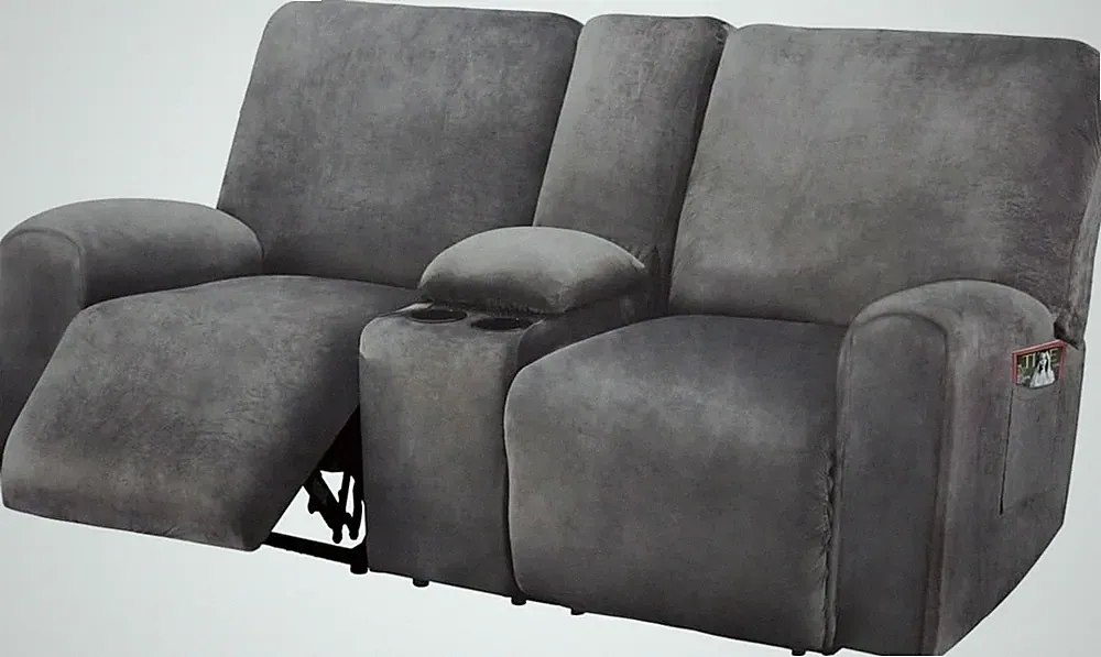 Luxurious 8-Piece Velvet Loveseat Recliner Slipcover in Dark Grey - Washable