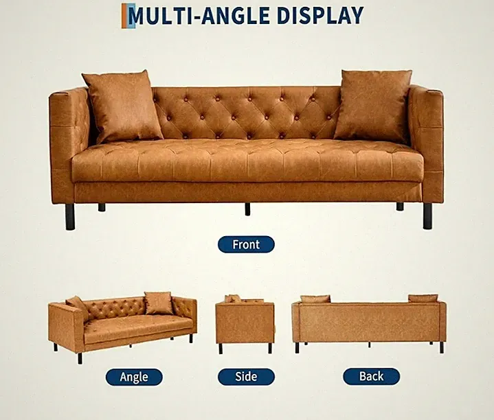 LUXURIOUS 81" Leather Couch Living Room Chesterfield Sofa Deep Seat Handmade