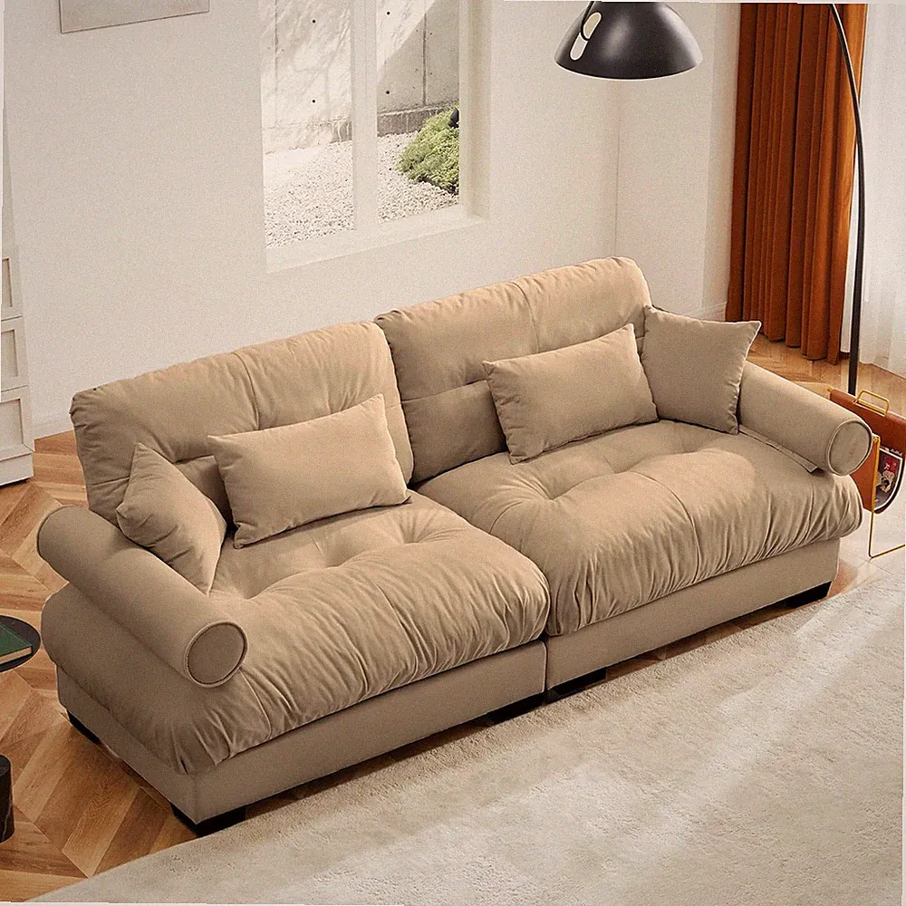 Luxurious 93.7" Velvet 2-Seater Sectional Sofa with Pillows - Camel Color