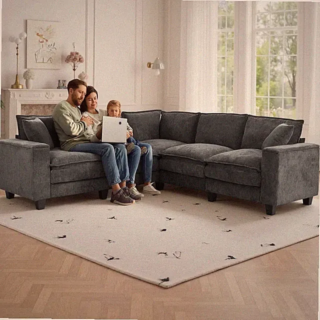 Luxurious 97" L-Shaped Cloud Couch with Storage & Pillows - Dark Grey