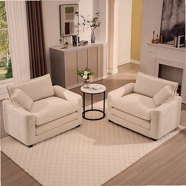 Luxurious and Sophisticated Deep Seated Sofa Set with Two Single Sofas in Ligh