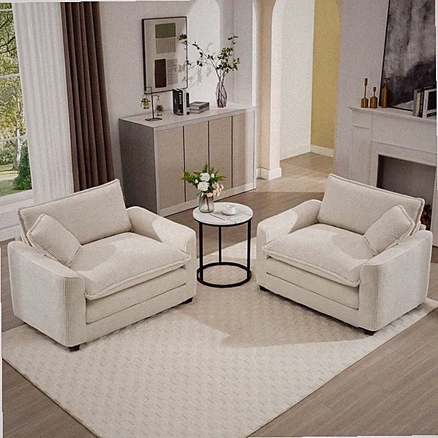 Luxurious and Sophisticated Deep Seated Sofa Set with Two Single Sofas in Light