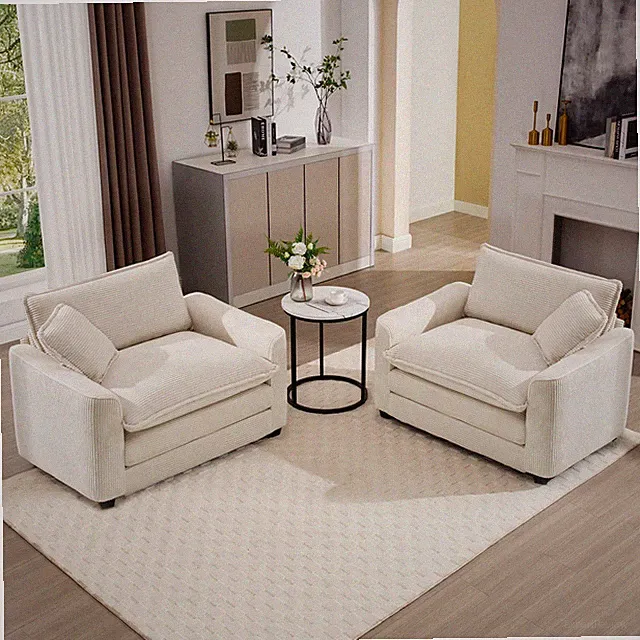 Luxurious and Sophisticated Deep Seated Sofa Set with Two Single Sofas in Light