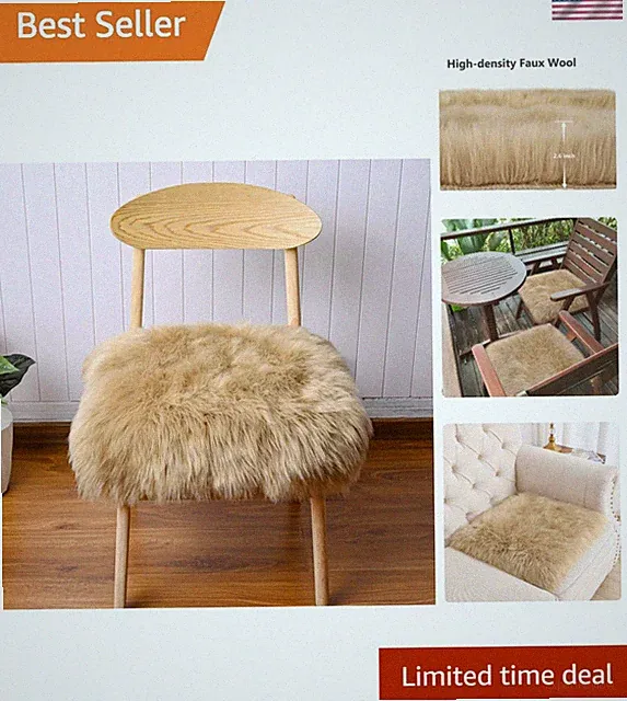 Luxurious Beige Faux Fur Chair Cover - Super Soft Area Rug 1.6ft x 1.6ft