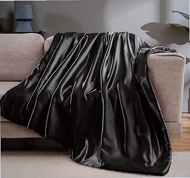 Luxurious Black Satin Throw Blanket - 90x90 Inches, Silky & Cooling