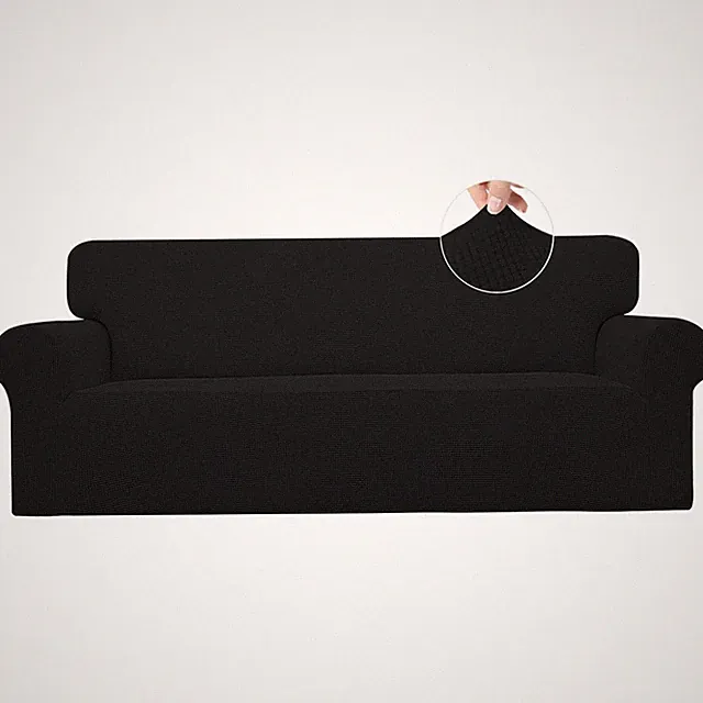 Luxurious Black Stretch Sofa Slipcover - Soft Jacquard Fabric, Easy Installation