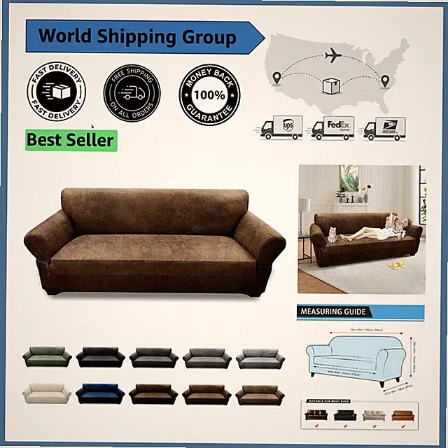 Luxurious Brown 3-Seater Couch Cover - Washable Stretch Furniture Protector