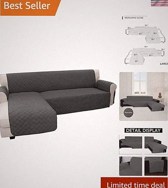Luxurious Dark Gray Sectional Couch Cover - Stain Resistant for Pets, Washable