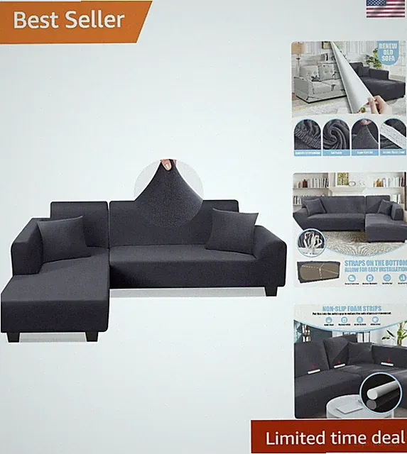 Luxurious Dark Grey L-Shape Slipcovers for Sectional Sofas with Pillow Covers